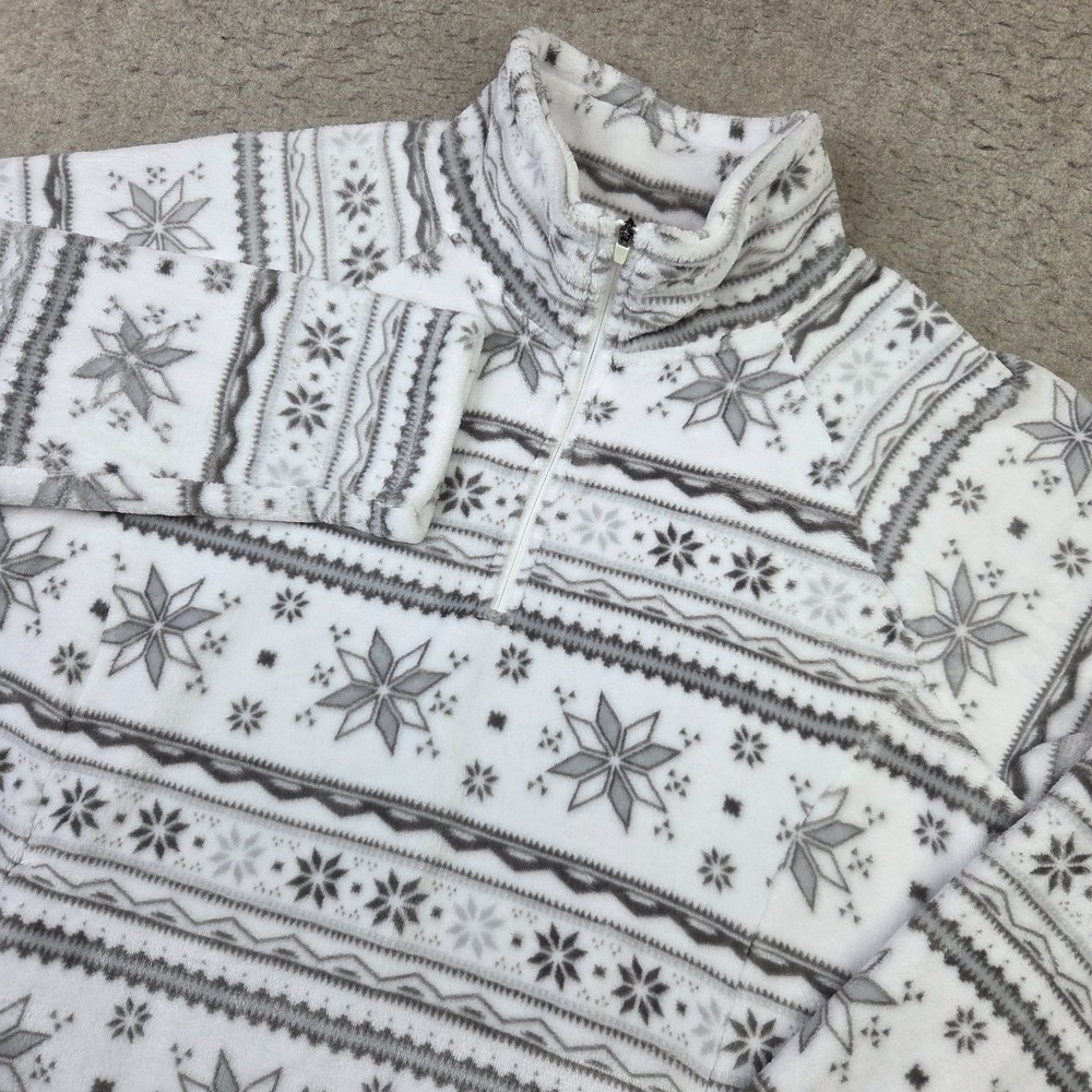 Eddie Bauer Sweater Womens XL White Fleece 1/4 Zip Mock Neck Pullover Ski Winter